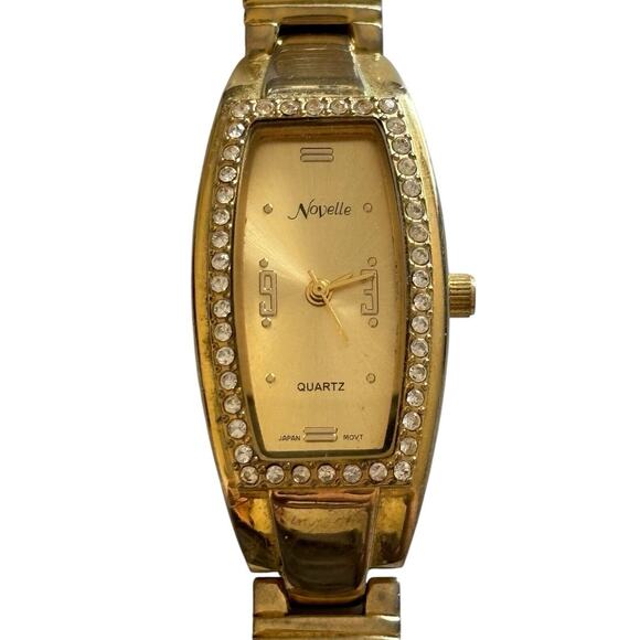 Novelle Quartz Japan Movement Watch Analog Gold Tone Rhinestone Band Working - Picture 1 of 8
